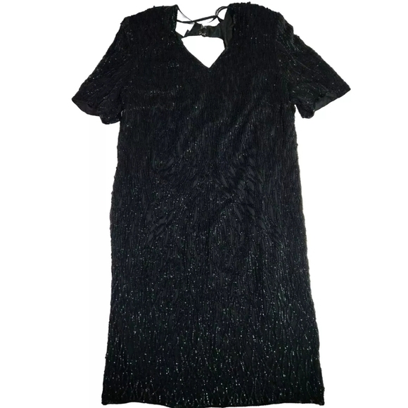 NEW Vintage Mark & John by B2 Womens Silk Sequin Black Cocktail Evening Dress 1X - Picture 1 of 14